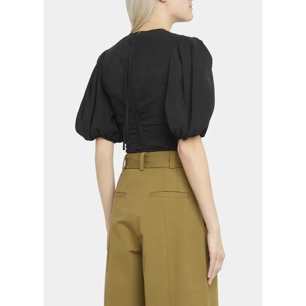 Ulla Johnson Puff-Sleeve Top Blouse Womens 4 XS Black Office Career Modest